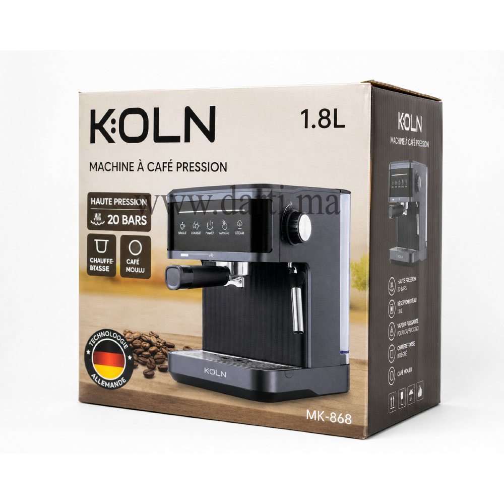 Machine à Café Expresso KOLN MK-868 – 20 Bars, Réservoir 1.8L, Buse Vapeur prix maroc
