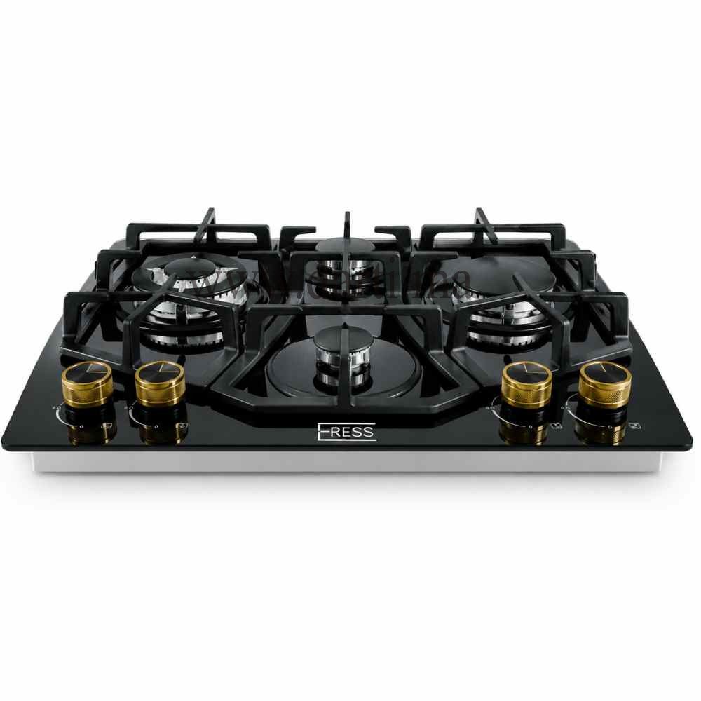 Plaque de Cuisson ERESS 5 Feux Encastrable Verre Noir _ Design Premium
